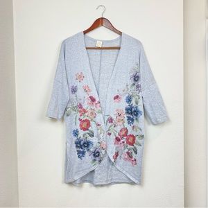 Live In The Moment Long Floral Cardigan Gray Cocoon Slouchy Duster